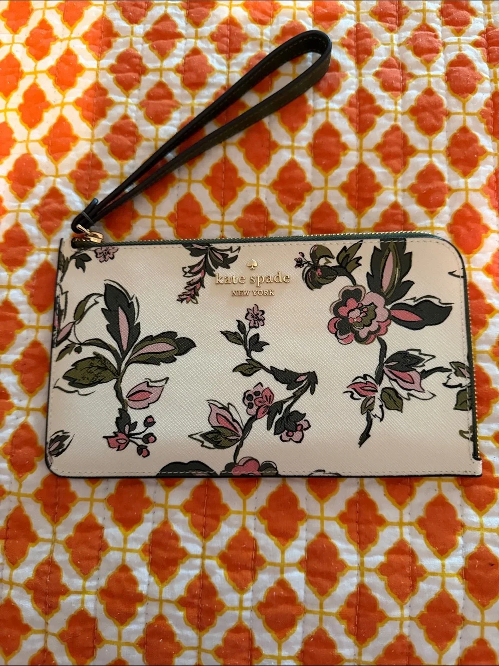 kate spade Floral Wristlet in Cream, Pink, Green and Black